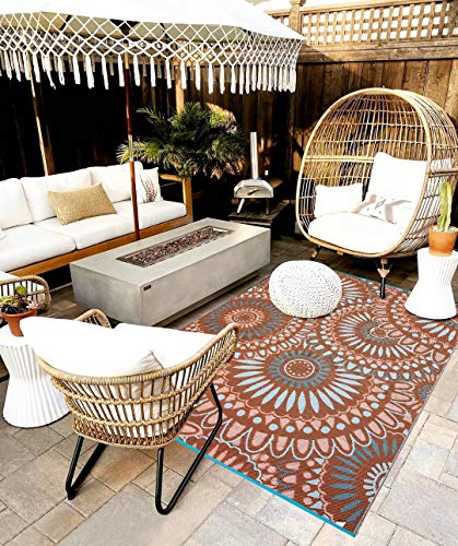 Santextile Reversible Outdoor/Indoor Plastic Straw Rugs Waterproof Portable Mat Easy To Clean Outdoor Patio Mat,Perfect For Garden, Patio, Picnic, Decking-（Blue,8X10Ft） #TOP2