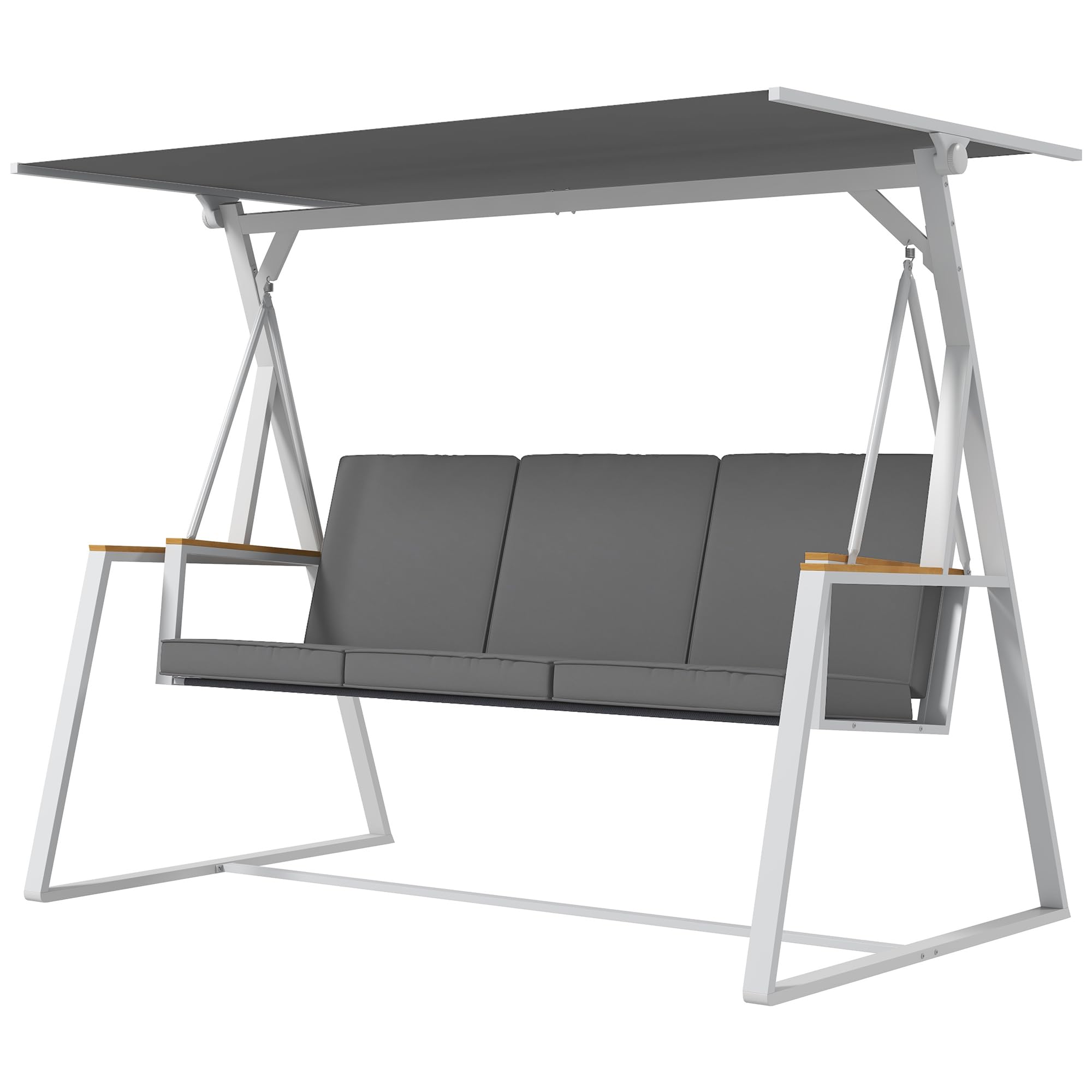 Outsunny Balancelle de Jardin 3 Places Toit Inclinaison réglable Matelas 205x130x175 cm Cadre Acier Gris