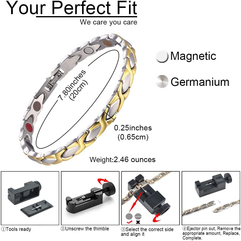 38 Elegant Titanium Magnetic Bracelet for Women Germanium and Magnetic Functions with Free Link Removal Tool Christmas gift