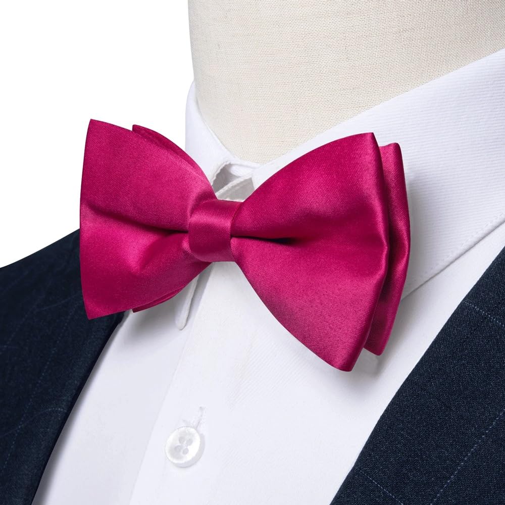 JFDBGU Solid Pre-tied Bowtie Bow Tie Pocket Square Cufflinks Sets for Man Adjustable Silk Knots Wedding Party