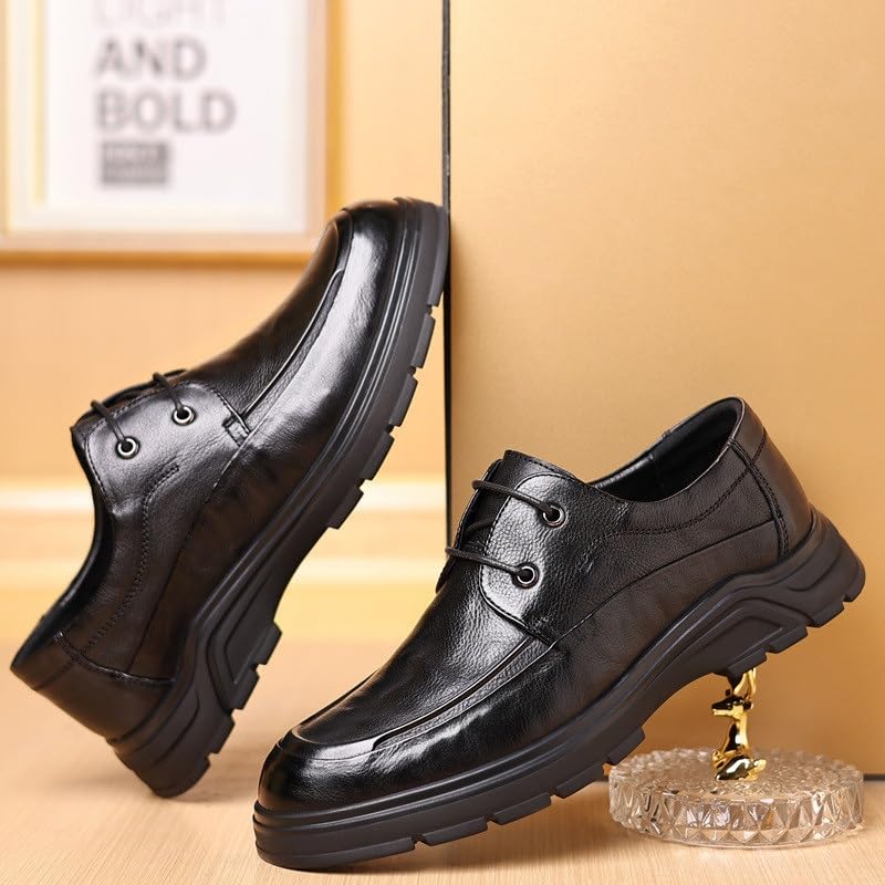 Middle Aged Men's Leather Shoes Thick Soles Business Casual Anti-Slip Wear-Resistant Men Lace Up Comfortable Rubber Soft Sole Shoes2