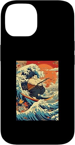 Funny Surfing Sumo Wrestler on Kanagawa Great Wave Case for iPhone 14