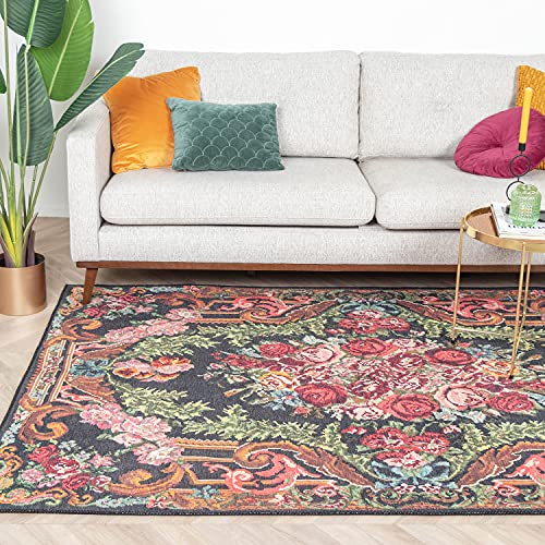 FRAAI Blumen Teppich - Estate Rosen Kelim Gold - 115x170cm - Baumwolle, Chenille - Flachgewebe - Geblümt, Rosen kelim… – Bild 4