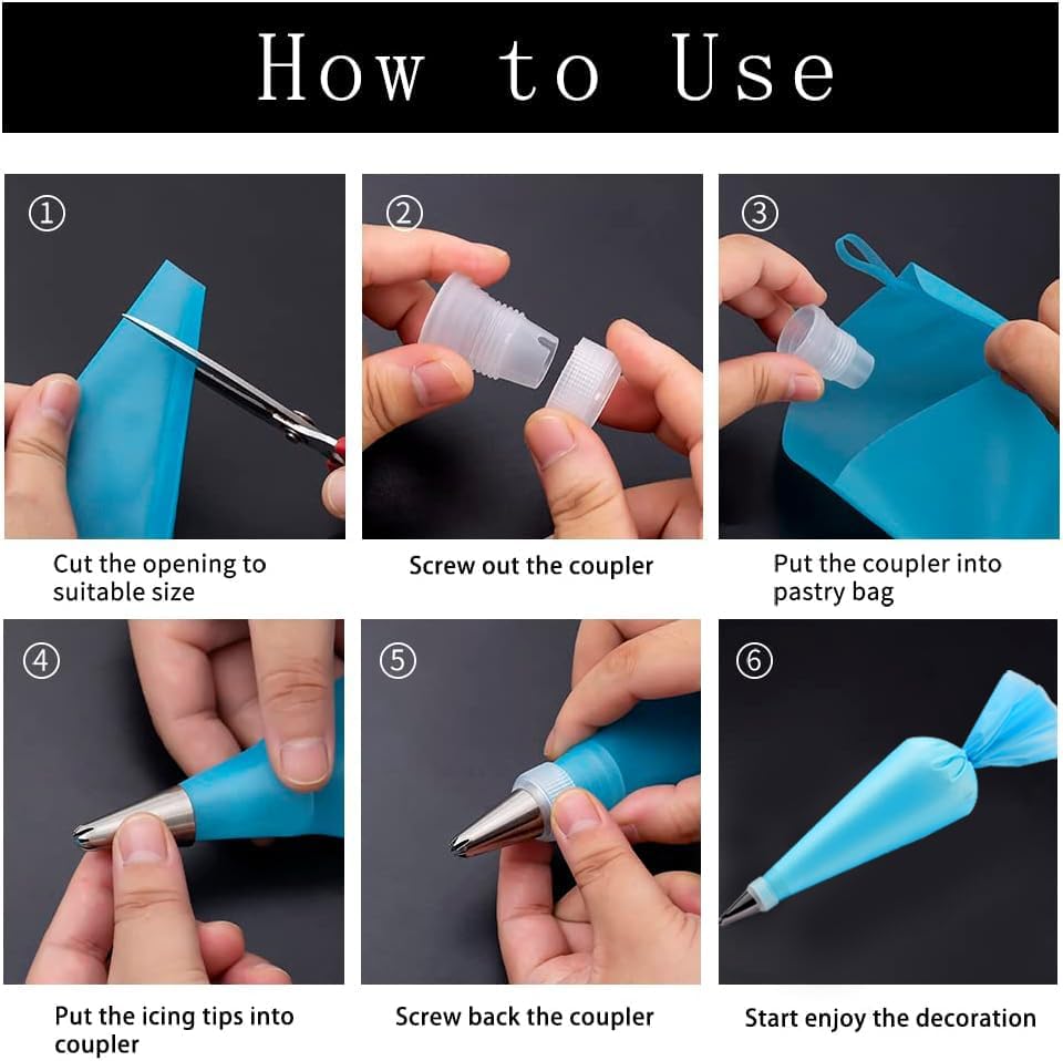 Miniatura 6 de GZMAISULEE Juego de 55 bolsas de pastelería reutilizables y puntas de glaseado, kit de decoración de pasteles para glaseado de galletas, 2 bolsas de