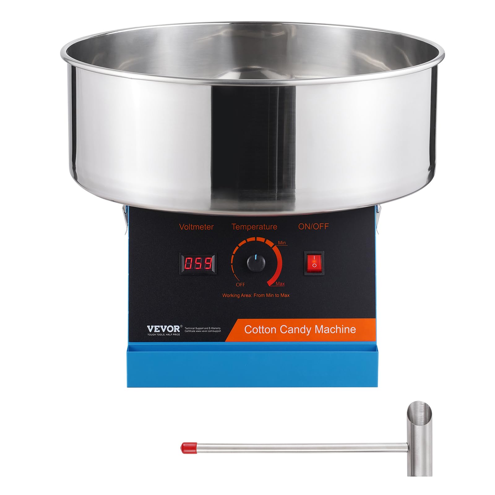 VEVOR Machine à barbe à papa électrique, 1000 W, appareil à barbe à papa commercial avec bol en acier inoxydable et cuillère à sucre, parfait pour maison, anniversaire d'enfant, fête de famille (bleu)