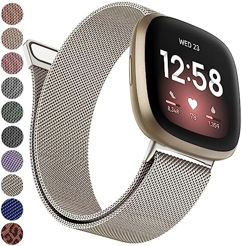 Metal Bands Compatible with Fitbit Versa 4/Sense 2/Versa 3/Sense, Women Men Adjustable Bracelet Strap Stainless Steel Replacement Wristband for Fitbit Versa Smart Watch