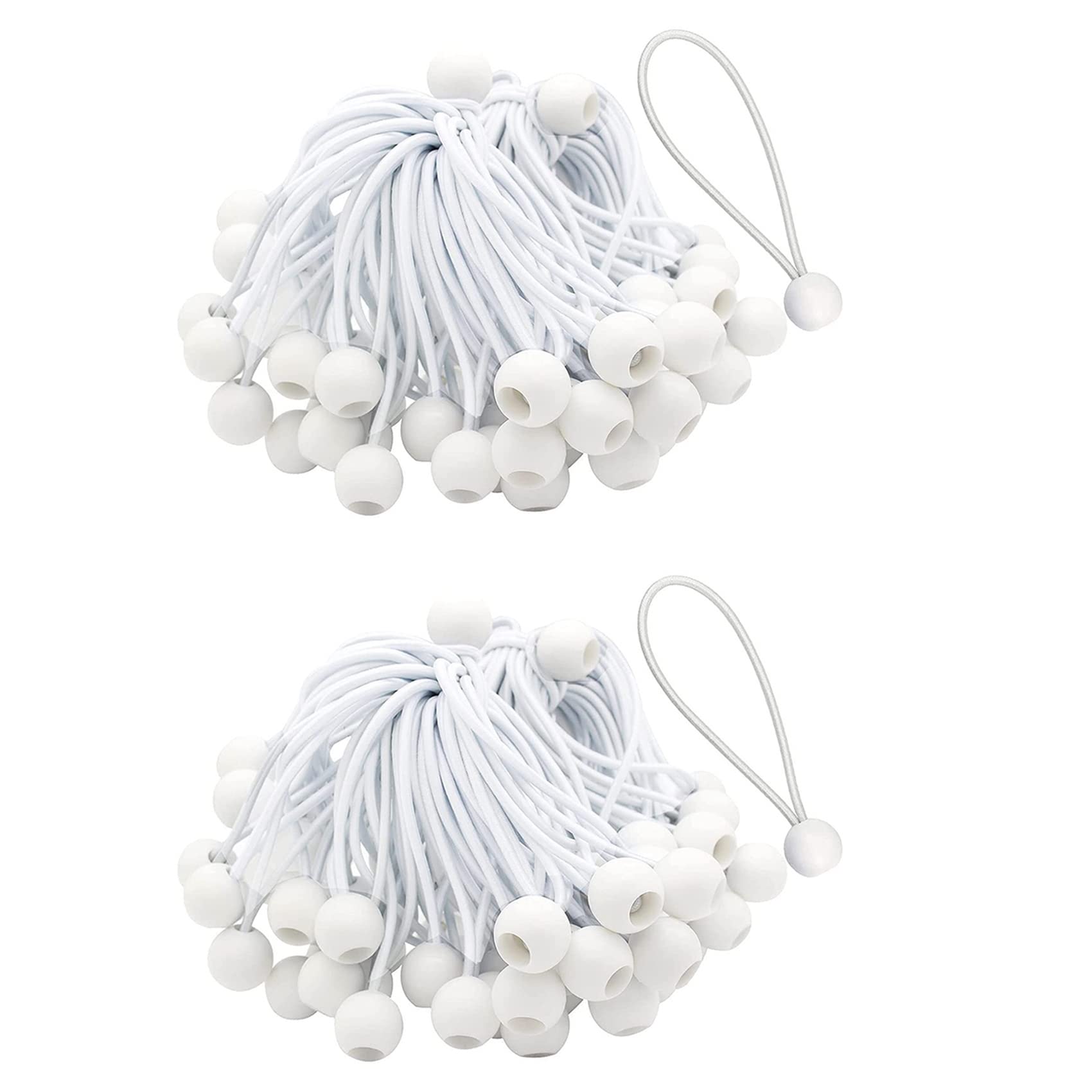 Hndhbfgrt 100 Pcs Bungee Cord with Balls Elastic Ties Bungee Toggles Ties for Marquees,Tents Banners,Flag Poles,Tarp (White)