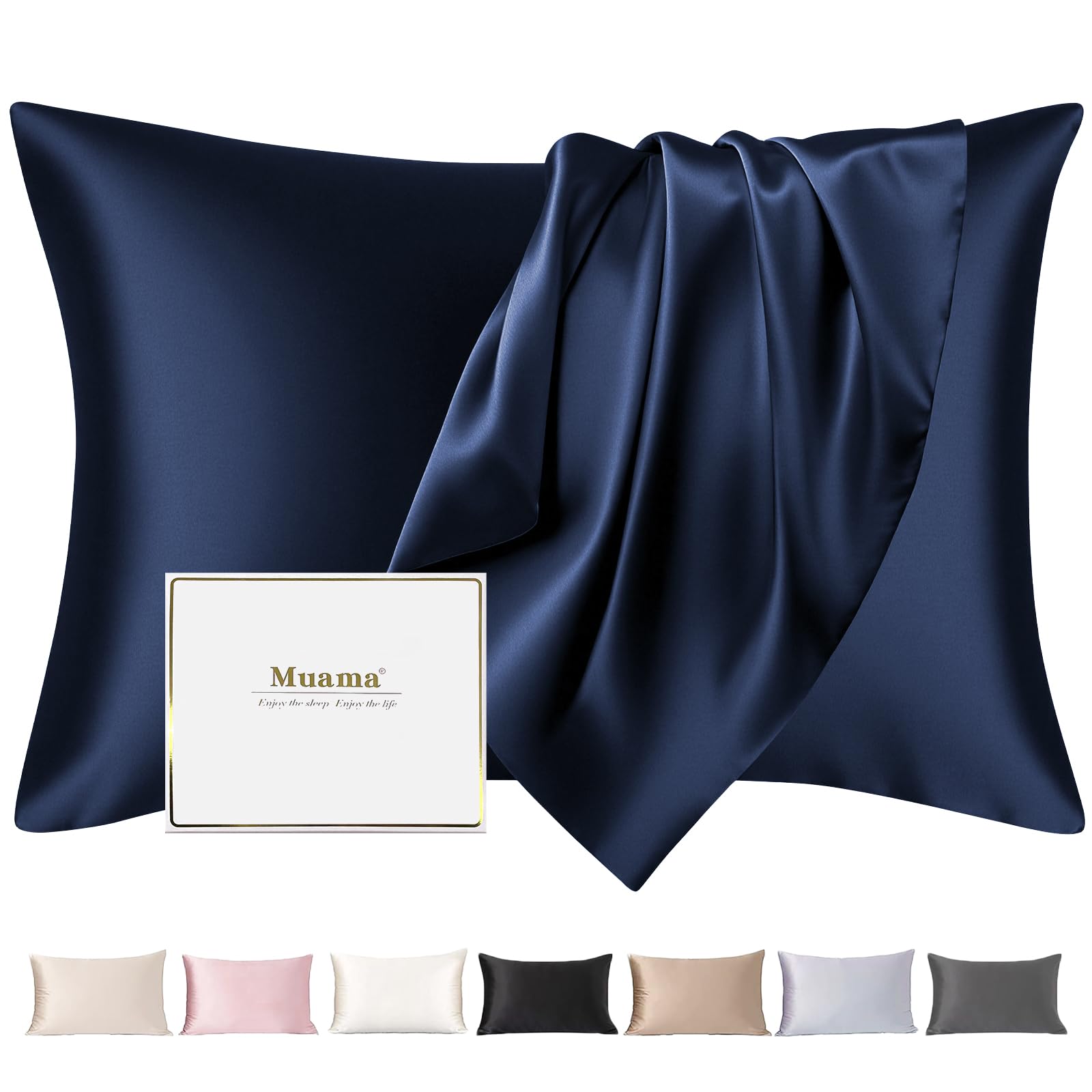 Muama Seidenkissenbezug Maulbeerseide für Haar & Haut | Silk Pillowcase, Reduziert Haar-Frizz & Hautfalten, Thermoregulierend, Kühl, atmungsaktiv, Diskreter Reißverschluss, 1 Stück