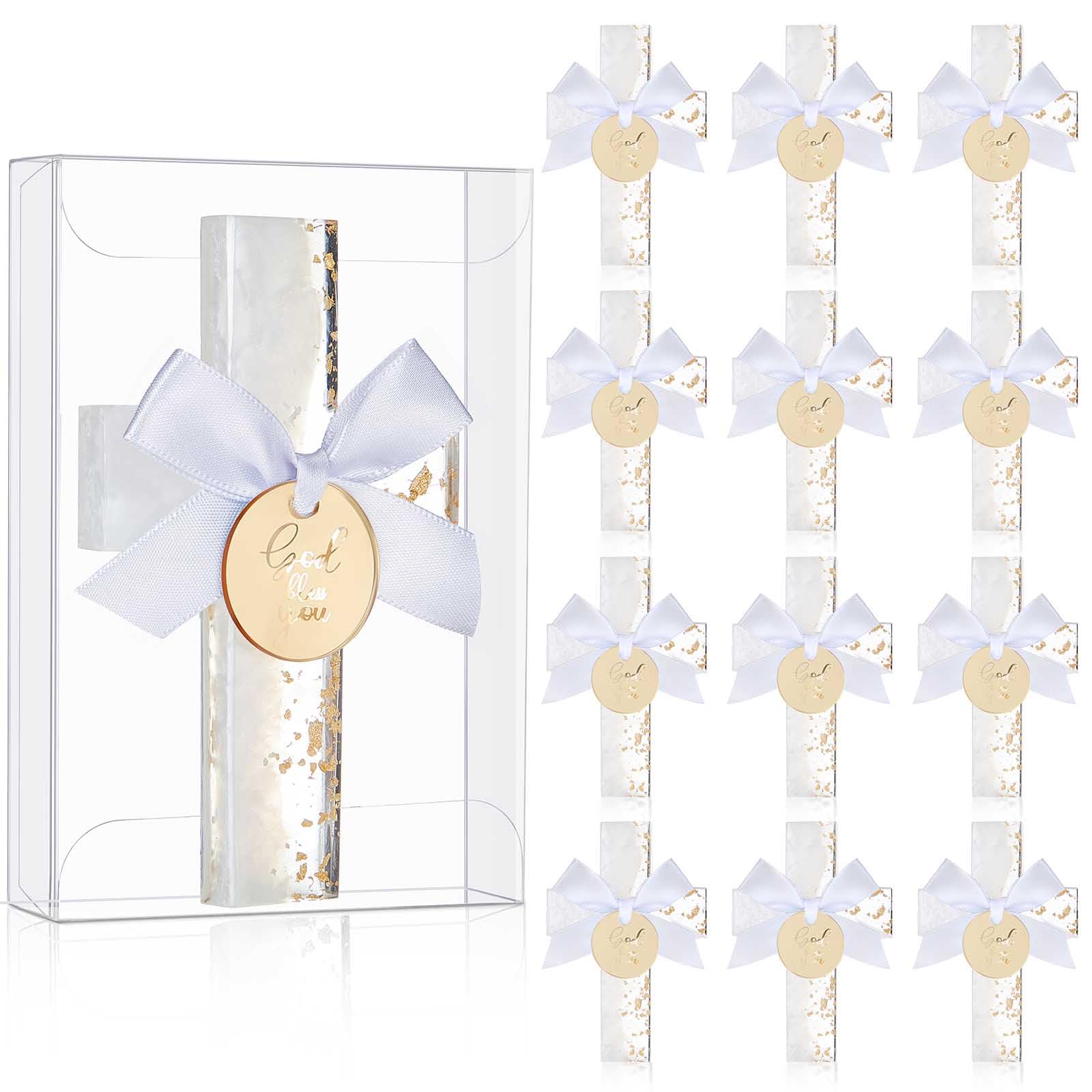 Chunful 12 Sets Taufgeschenke für Gäste Gold Silber Epoxy Kreuz Magnet
