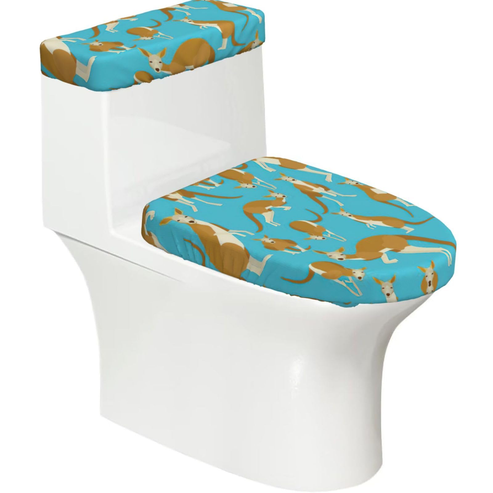 Funny Cartoon Kangaroo Zoo Print Bathroom Decor Toilet Lid Cover And Tank Covers, Restroom Accessories Fits Most Round