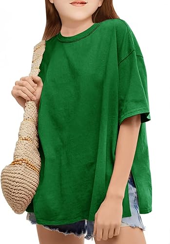 Girls Fashion T Shirts Raw Hem Oversized Summer T Shirt Short Sleeve Tops Tees Shirt 5-14 Years