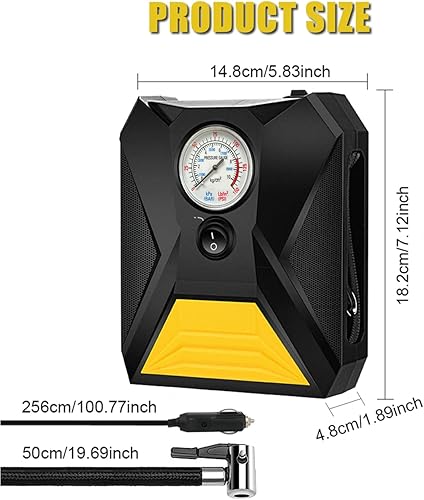 Miniatura 5 de Compresor de aire para inflador de neumáticos, bomba de aire portátil de 12 V CC con indicador de presión y luz LED de emergencia para neumáticos de