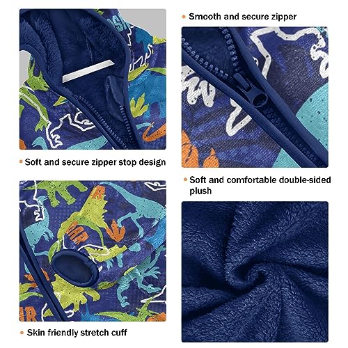 Bright Colorful Dinosaur Boys Fleece Hoody Jacket Zip Up Coat Warm Fall Winter Plush Jacket Long Sleeve Outerwear3