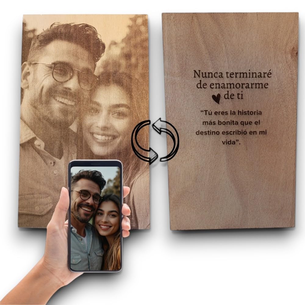 Cuadro Personalizado de Madera - Grabado con Foto, Mensajes y Nombres | Regalo para Pareja, Novio o Novia, Boda, Aniversario, Cumpleaños, o Decoración de dormitorio.