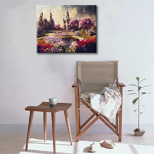Miniatura 2 de TUMOVO Kit de pintura de castillo por números para adultos, pintura abstracta de acuarela de jardín por números, lienzo de rosas, flores y nubes,