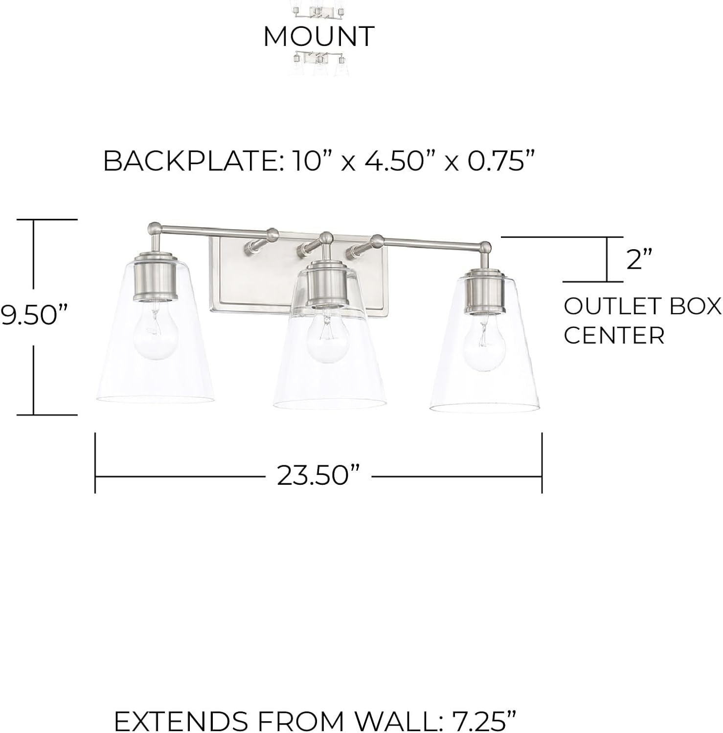 Capital Lighting 121731BN-431 Murphy Clear Glass Bath Vanity Wall Mount, 3-Light 300 Total Watts, 10" H x 24" W, Brushed Nickel