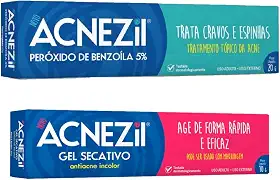 Acnezil 20g e secativo 10g acne espinhas cravos limpa trata previne limpeza de pele…
