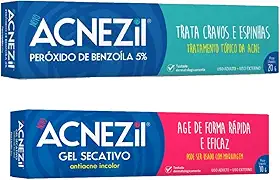 Acnezil 20g e secativo 10g acne espinhas cravos limpa trata previne limpeza de pele…
