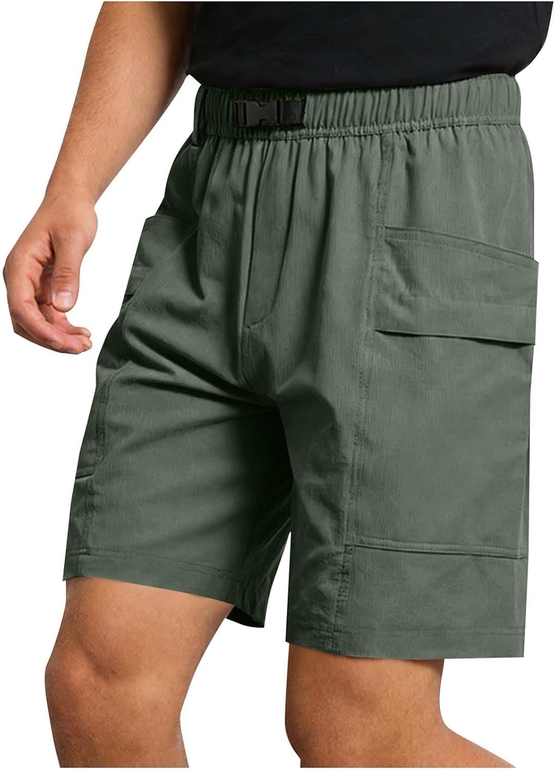Mens Hiking Cargo Shorts Summer Causal Lightweight Classic Fit Elastic Waist Outdoor Travel Short for Fishing Camping
