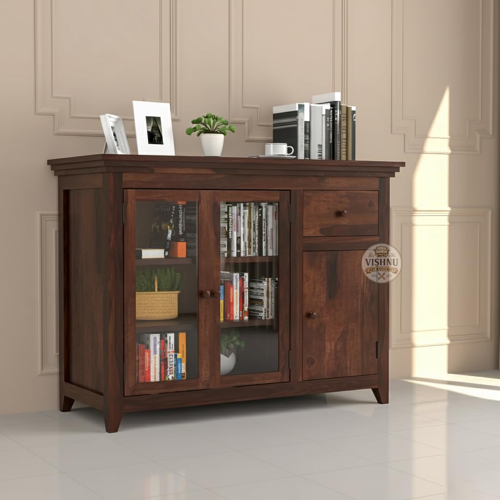 VISHNU ART AND CRAFT Wood Kitchen Crockery Cabinet with Glass Door, Living Room, Crockery Unit, Dining Room Furniture, Chest of Drawers, Wooden Cabinet Storage, Walnut Finish-image-26