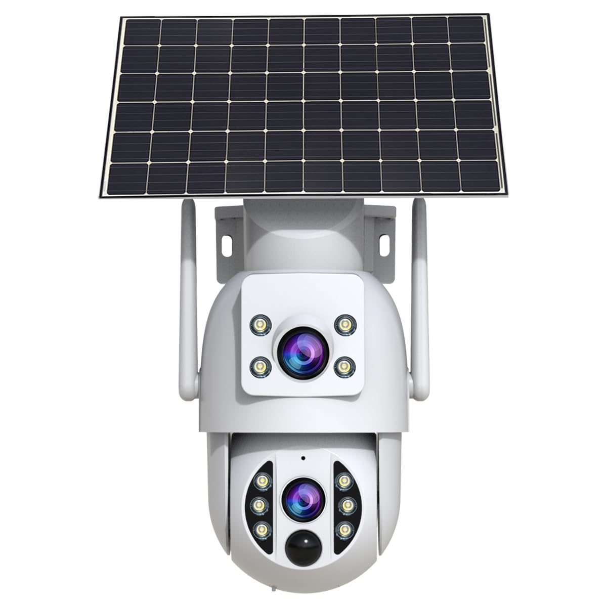 JOOAN FHD 1296P Outdoor Solar Double Camera 360° PTZ Surveillance Camera Outdoor Battery, 2.4GHz WLAN Camera with PIR Motion Sensor, Colour Night Vision, 2-Way Audio, Emergency Calls Recorded, IPX6