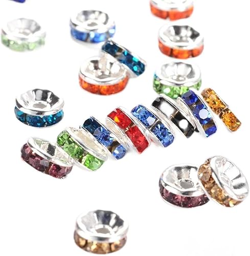 Miniatura 1 de Allb - 100 cuentas separadoras estilo Rondelle, chapadas en plata, con cristales checos para hacer joyas cuentas sueltas para pulseras.
