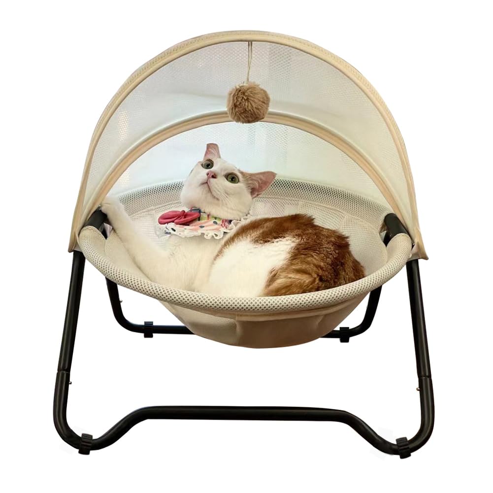 Cat Bed, Pet Hammock Bed for Cats and Dogs, Comfortable and Breathable Elevated Cat & Dog Nest, Easy to Assemble, Cover Removable and Washable, Suitable for Indoor and Outdoor Use (Cream)