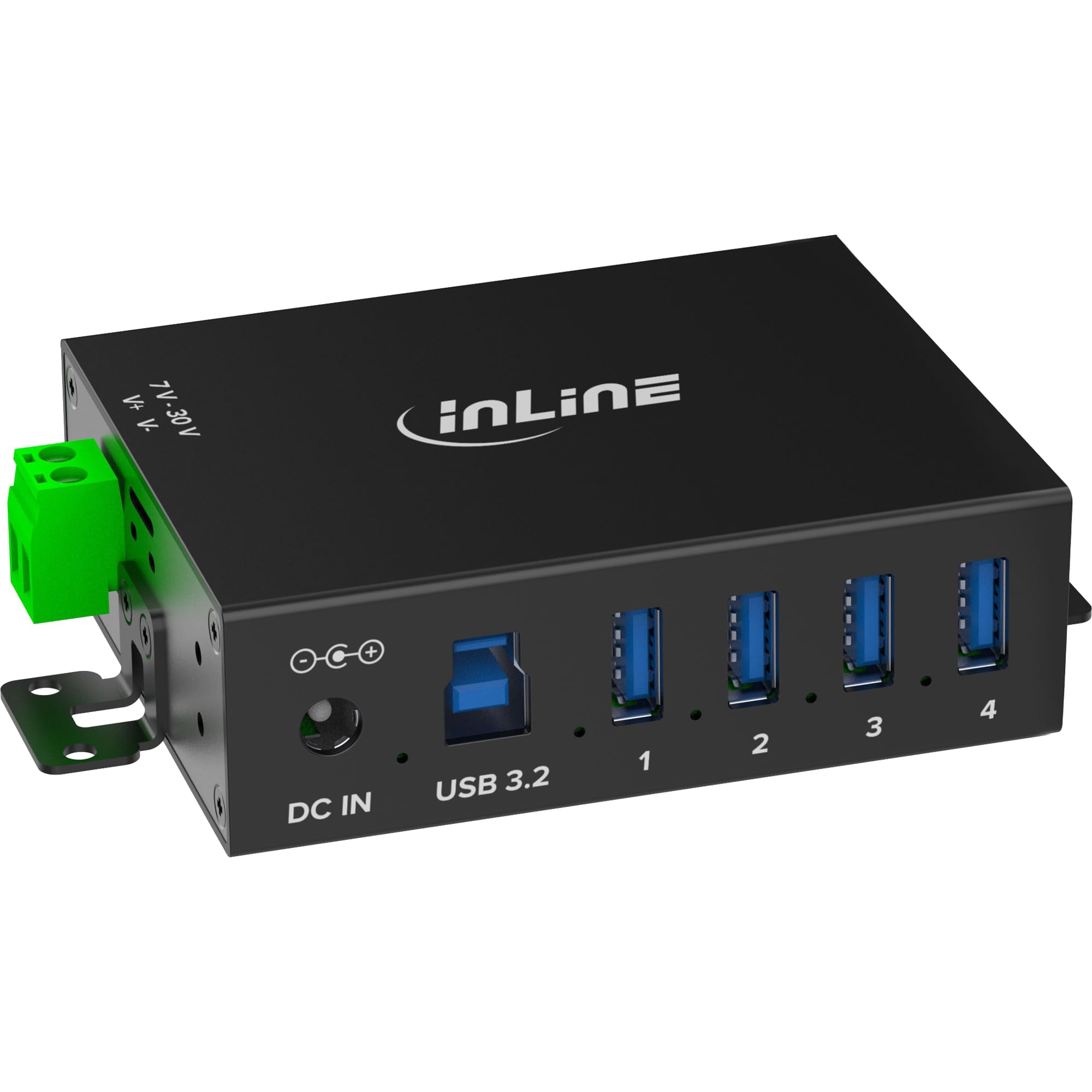 Inline Hub industriale USB 3.2 Gen.1 con 4 porte, alloggiamento in alluminio, montaggio su guida DIN, hub USB attivo con alimentatore, 5 Gb/s, 35396A
