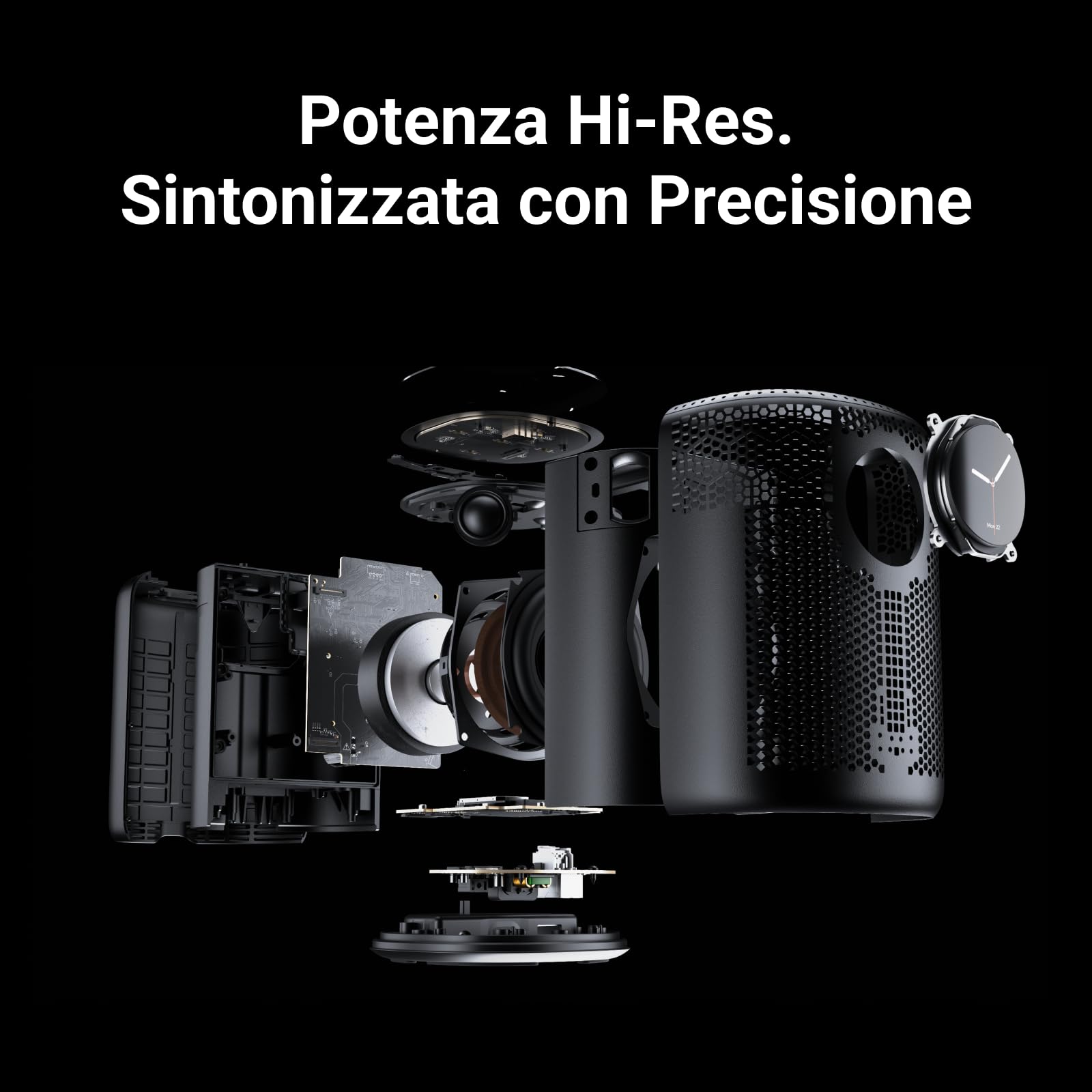 WiiM Sound altoparlante intelligente con display touch 1,8″, audio Hi-Res 24-bit/192 kHz, AI RoomFit™, 100 W, Wi-Fi 6E/Bluetooth 5.3, multi-room/stereo, telecomando incluso, Bianco