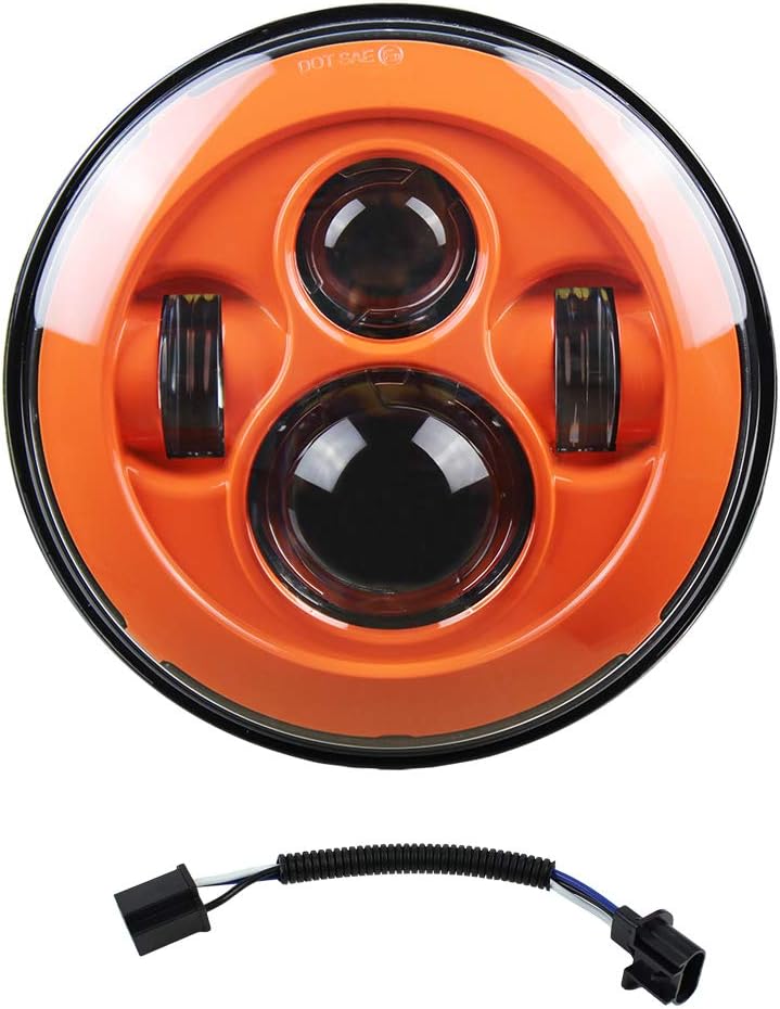 Akmties High Brightest 7" LED Headlight For Motorcycle Projector LED Light Bulb For Jeep Wrangler JK LJ CJ Headlamp (Orange 1 pcs)