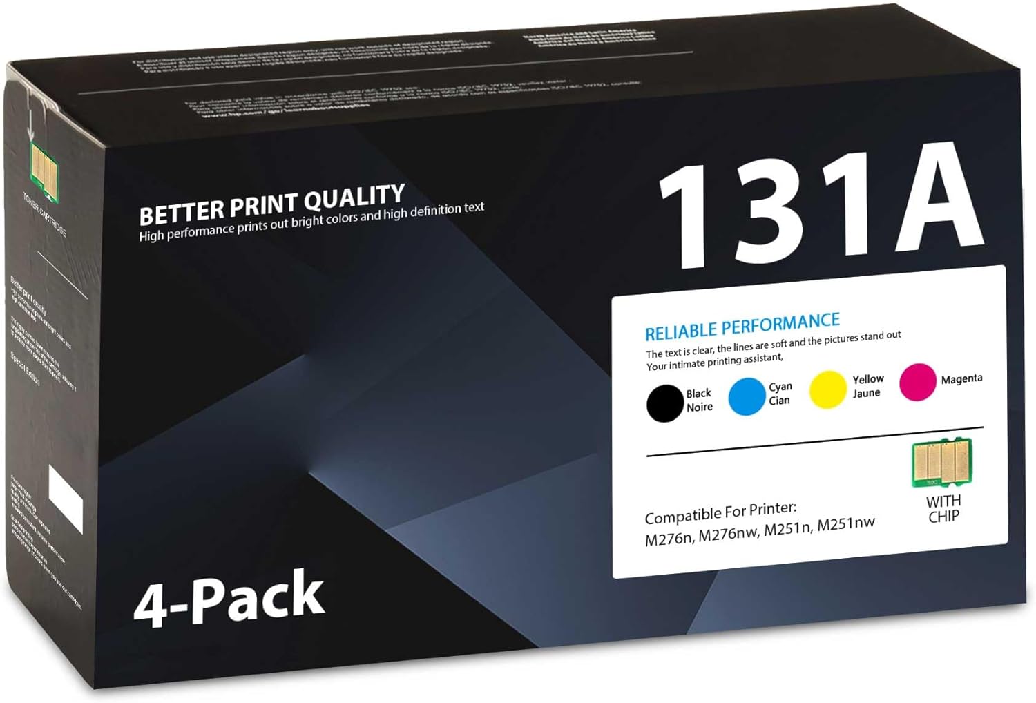 131A Toner Cartridges 4 Pack (with Chip) Replacement for 131A Toner for Pro 200 Color MFP M276n M276nw M251n M251nw Printer | CF210A CF211A CF212A CF213A