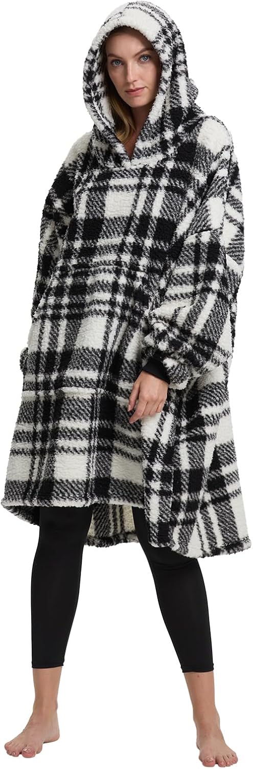 HORIMOTE HOME Cozy Sherpa Wearable Snuggle Blanket Hoodie for Adults Women Men Kids Gift Idea, Super Warm Lightweight Oversized Blanket Sweatshirt, Light Brown