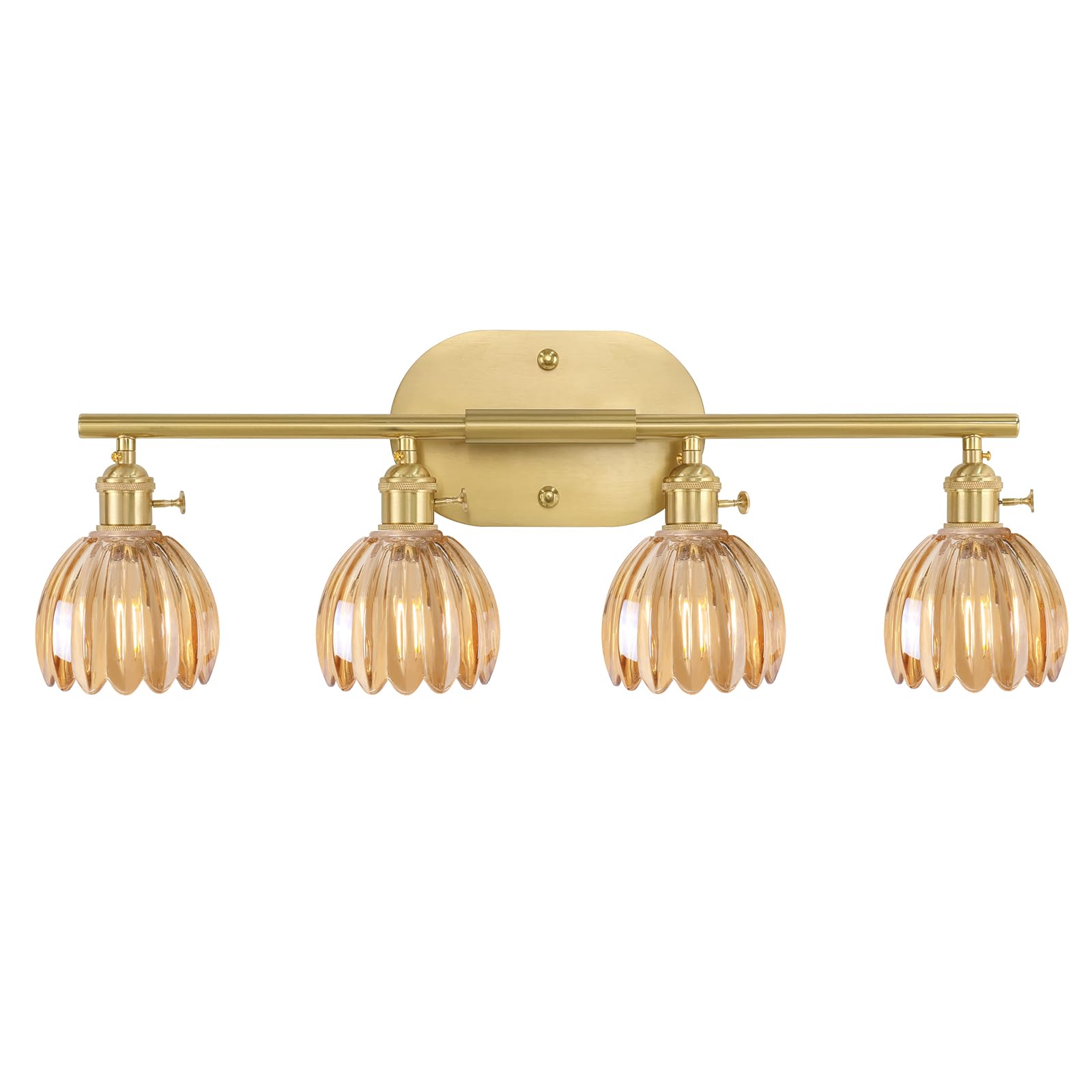 Shenmoyl Bathroom Light Fixtures, 4-Light Brass Vanity wall Light Over Mirror with Amber Tulip Glass Shade for Bedroom Living Room (Bulb Not Included)