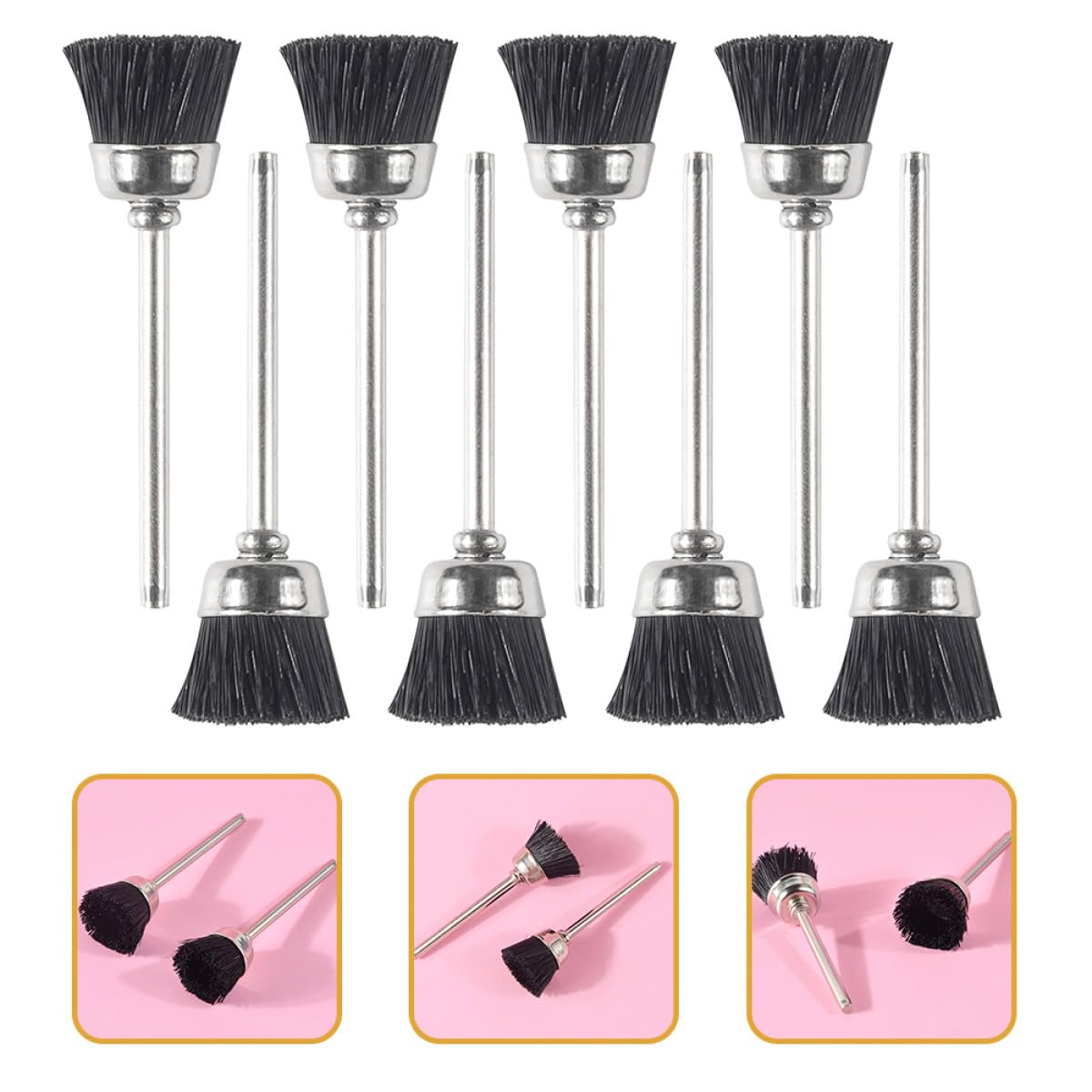 Tofficu Spazzola per Punte da Lavoro Unghie 8 Pezzi Nero Multifunzionale in Metallo e Setole per Manicure Professionale in Salone Unghie