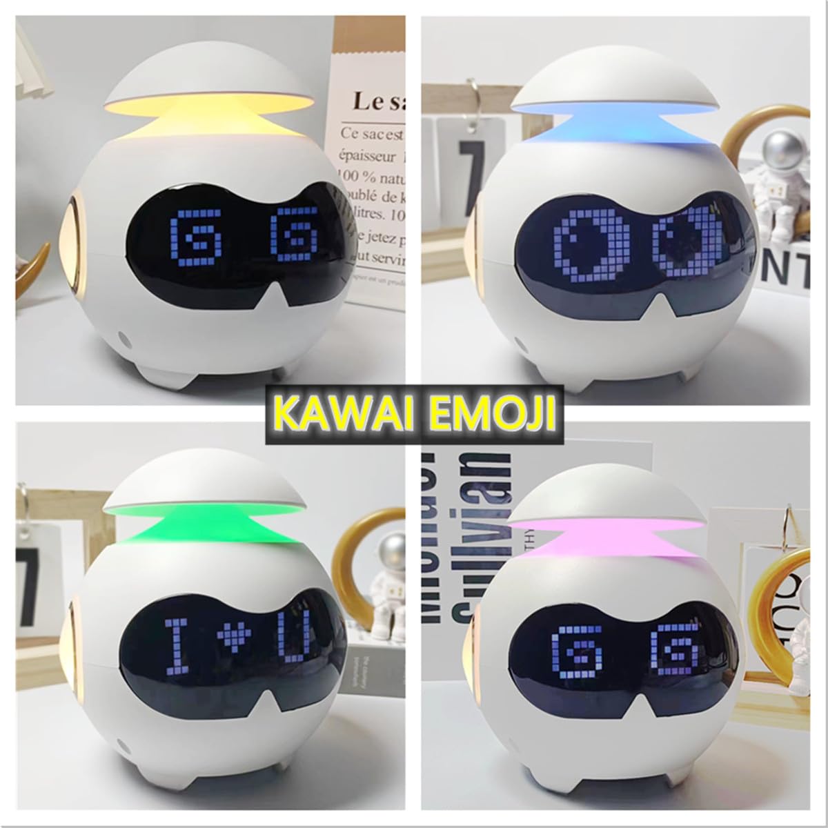 Fantasee Réveil Enfants, réveil USB avec Emoji, Double Alarme, avec veilleuse réglable et Mini Haut-Parleur Bluetooth pour Enfants Adultes Amis Cadeau d'anniversaire (USB Powered, Blanc)