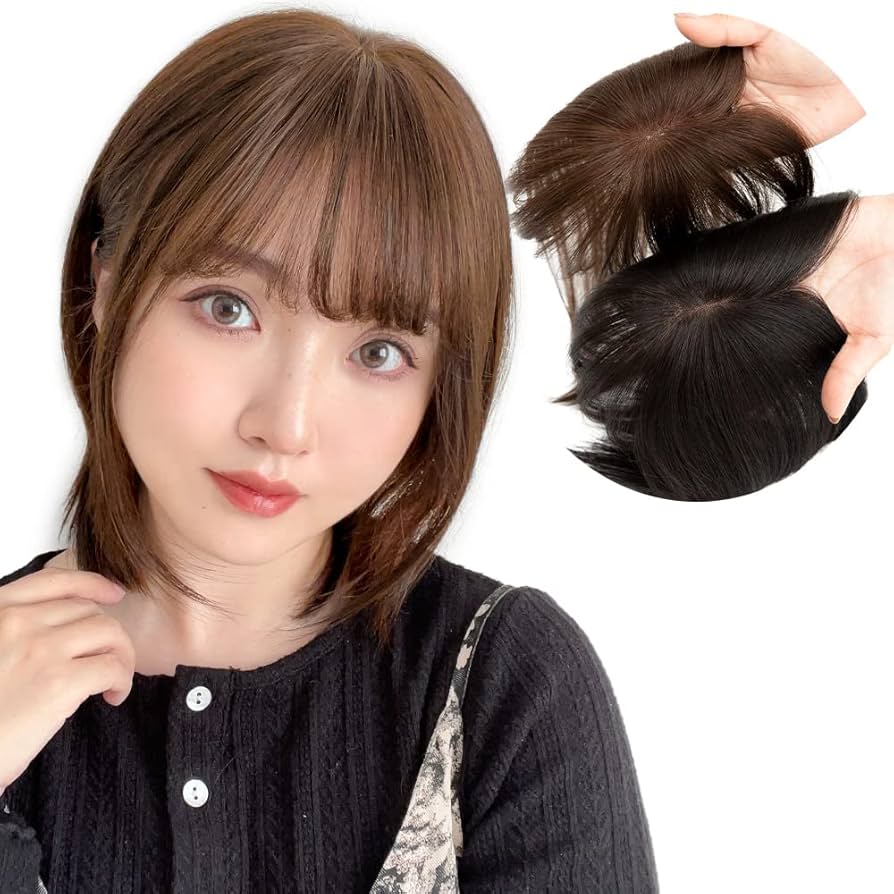 前髪　ウィッグ　ヘアピース Brightlele 前髪付き トップヘアピース 部分 ウィッグ 人毛 人毛