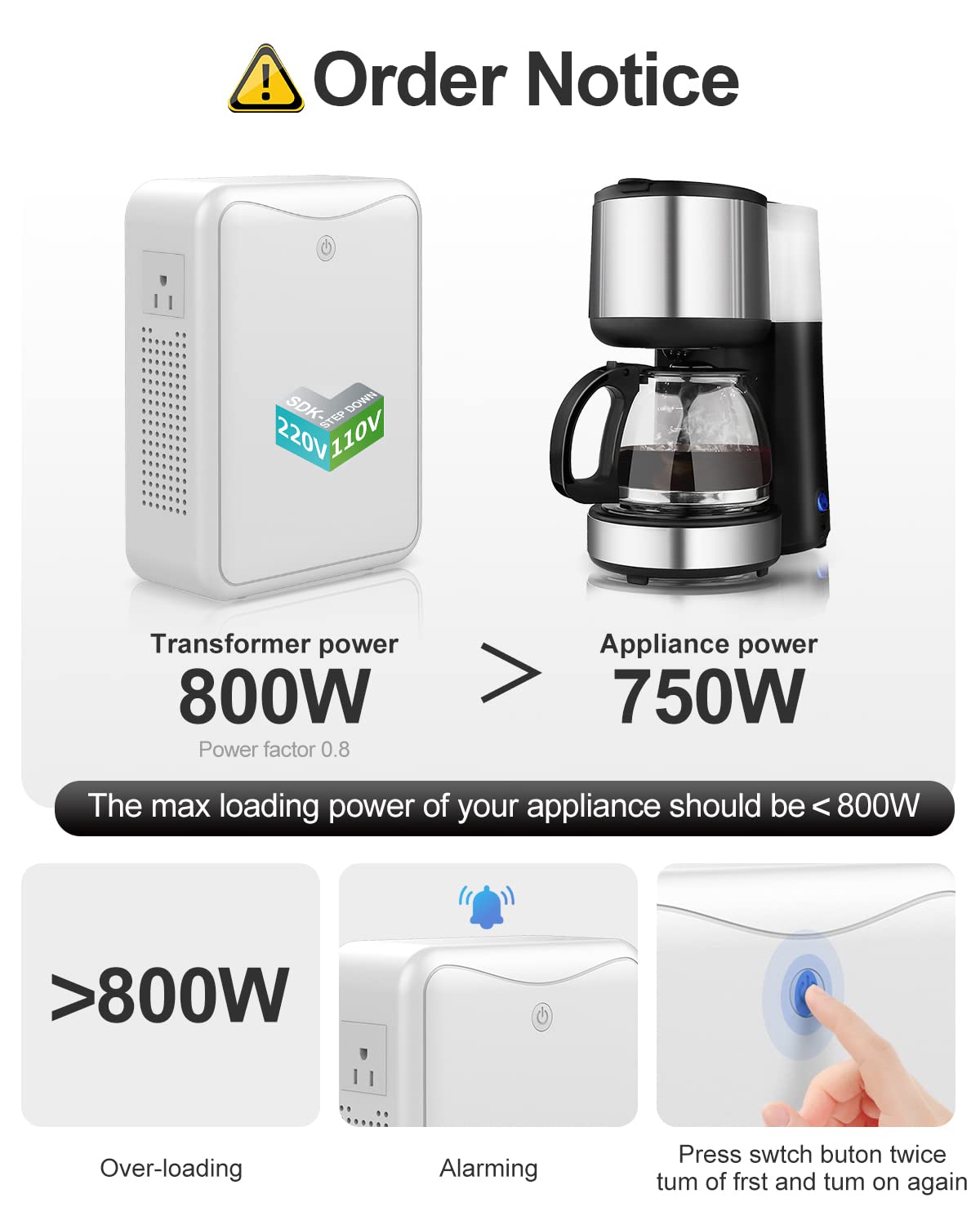 ZHENGXI ELECTRIC 1000W 230v auf 110v Spannungswandler USA ，Step Down Transformer Voltage Converter 220v-240v to 110v-120v