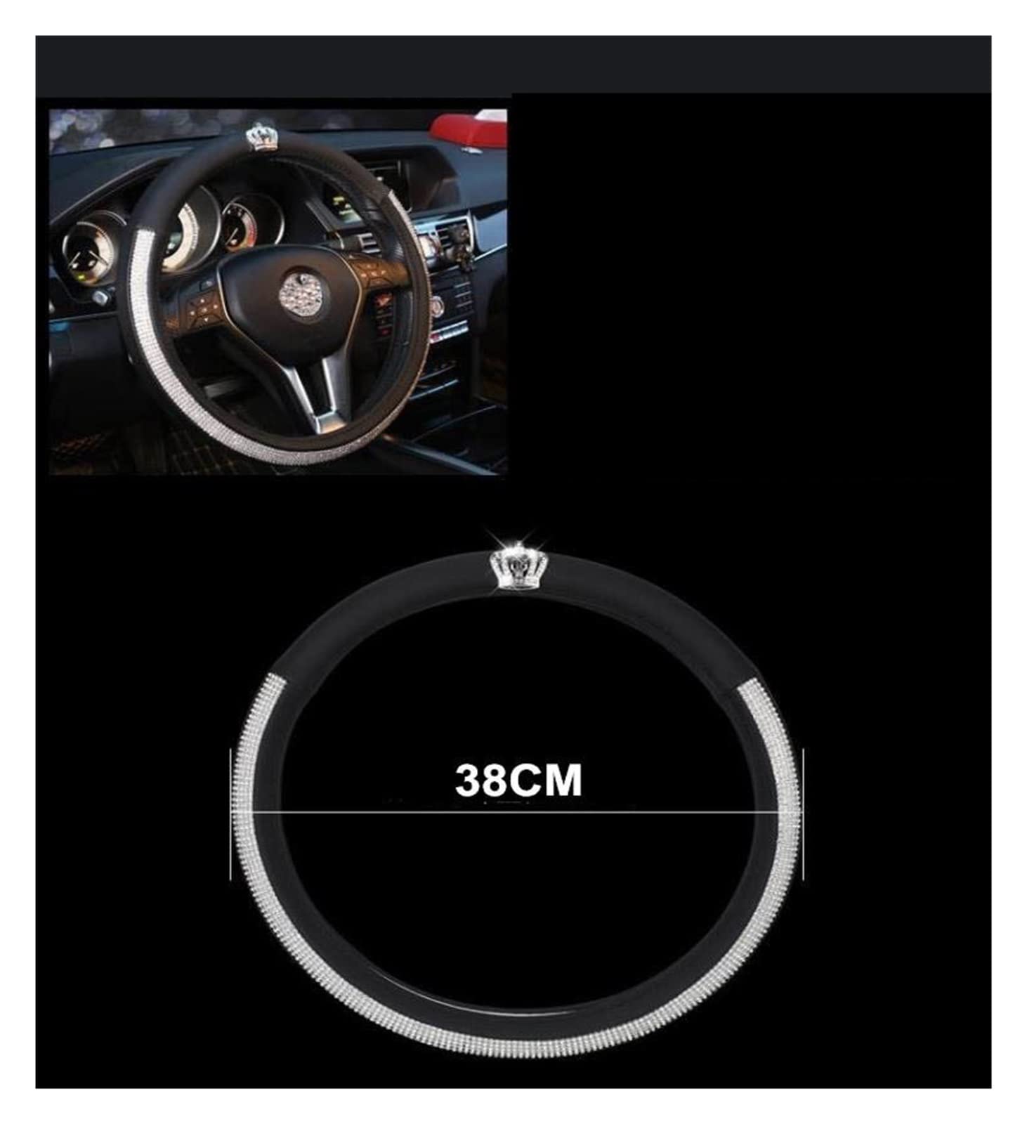 Coche Fundas Volante para Cubierta De Volante De Coche De 38 CM, Cubierta De Agarre De Diamantes De Imitación De Cuero para Mujer, Accesorios Interiores Brillantes.