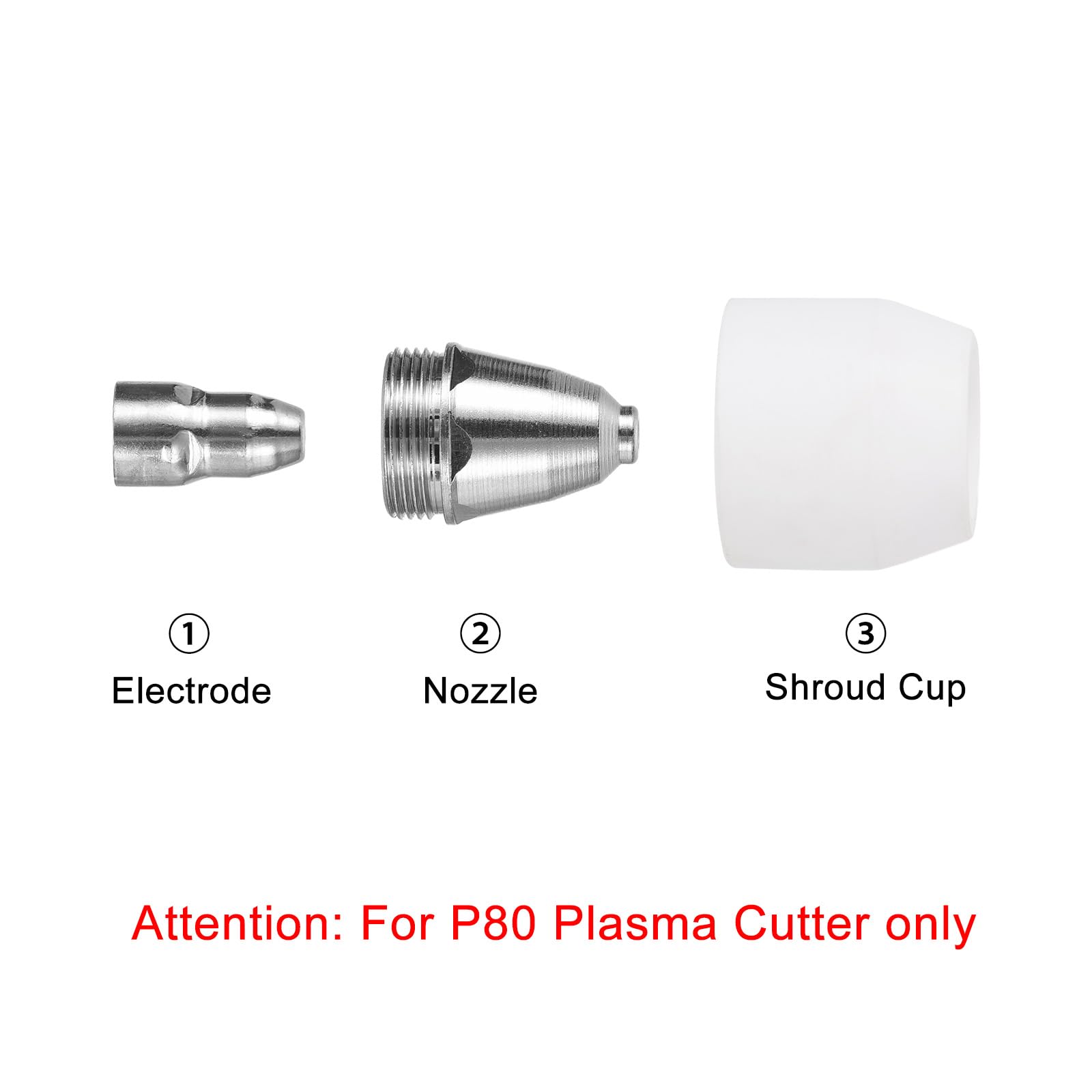 QUARKZMAN 40 Pièces Kit De Consommables P80 Pour Chalumeau Plasma Comprend Nozzles, Électrodes Et Shroud Cups, Nozzle Tip 1.5mm