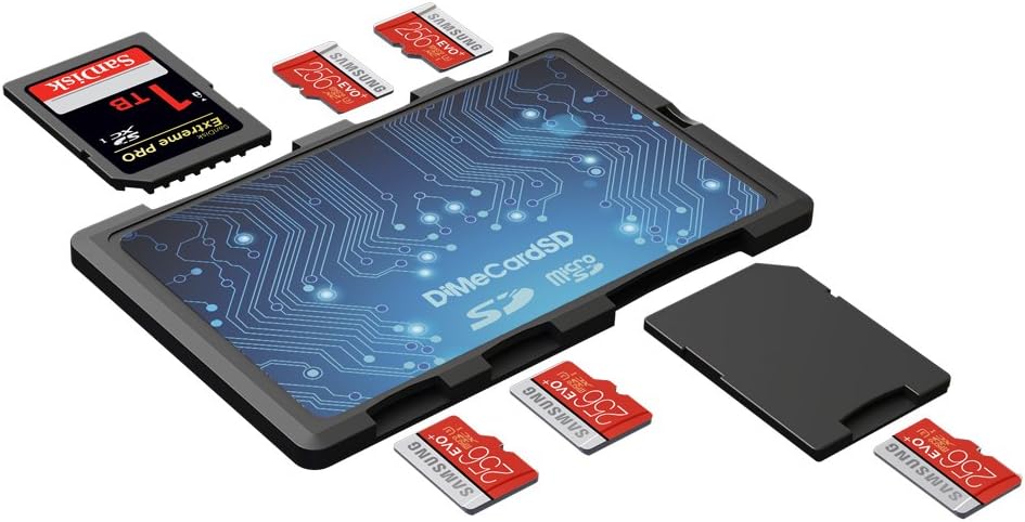 DiMeCard-SD: SD + microSD Memory Card Holder Case ELECTRIC BLUE (credit card size holder, writable label)