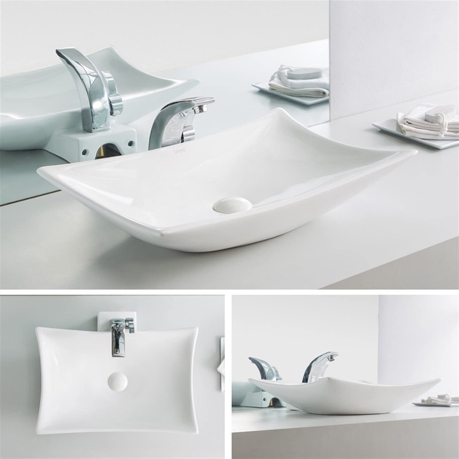 Baño Lavabo 22.4 "x 16.9" Cerámica de Porcelana Moderna sobre el Recipiente de baños de Contador Fregadero Blanco Cerámica Cerámica Baño Buque de baño Lavabo Lavabo Back Fregadero del baño