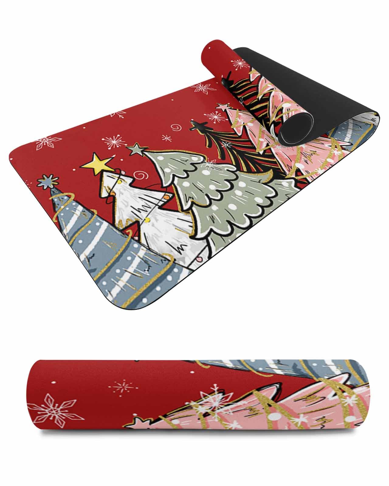 Debedcor Heat Proof Table Pads Waterproof Decorative, Red Christmas Trees Non-Slip Table Countertop Protector, Winter Rustic Xmas Snowflakes Insulation Mat for Dining Room, 48 x 12 Inches