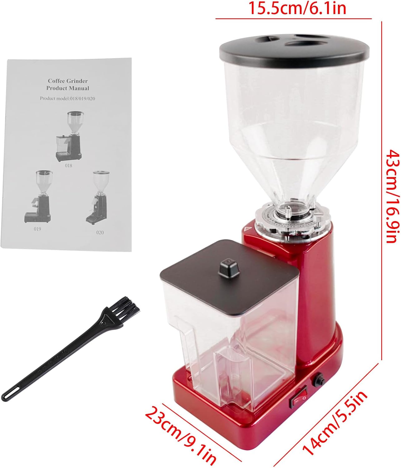 110v 35oz Flat Burr Coffee Grinder Electric Coffee Bean Grinder with 19 Grinding Settings Adjustable Large Capacity Electric Burr Coffee Grinder (Red)