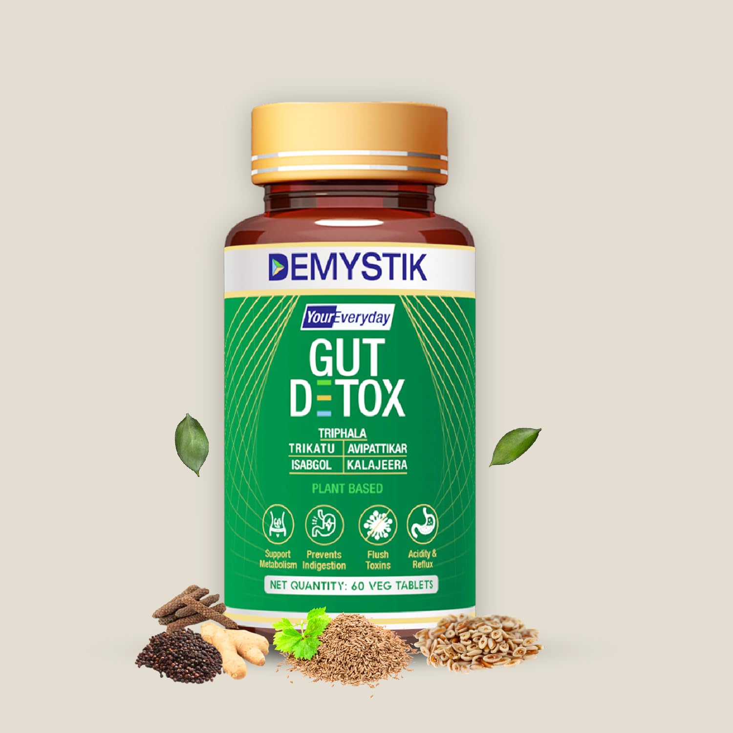 Demystik Gut Detox with Trikatu, Isabgol, Triphala, Avipattikar & Kalajeera Stomach Cleanse, Digestion, Metabolism, Toxin Removal, Acidity & Gas Control (180 Tablets - Pack of 3) (B0CBZT89RS) Amazon Price History, Amazon Price Tracker