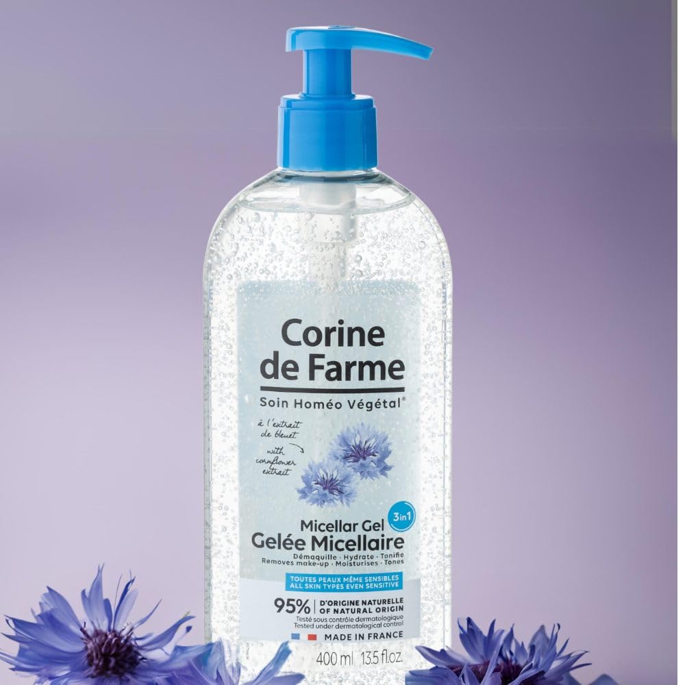 Corine de Farme - Gelée Micellaire 3 en 1 Démaquillante Visage, Yeux et Lèvres - Hydrate et Apaise - 95% d'Ingrédients d’Origine Naturelle - 400 ml