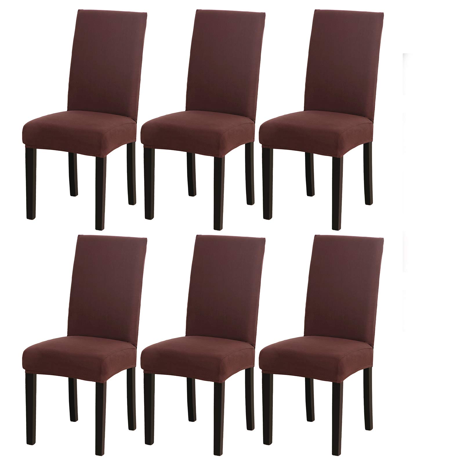 MIFXIN Dining Chair Cover Stretch Kitchen Chair Slipcover Elastic Spandex Removable Washable Chair Furniture Protector Seat Cover for Dining Room Banquet Ceremony Hotel Party (6 Pcs, Coffee)