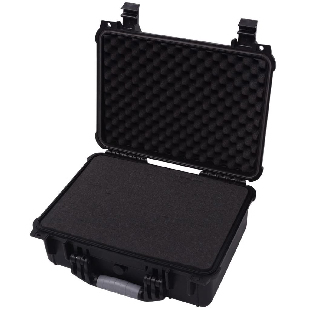 Universalkoffer mit 3 Schaumstoff Schutzkoffer Transportkoffer Koffer aus Polypropylen und ABS mit einem Druckventil ausgestattet 40,6x33x17,4cm Schwarz