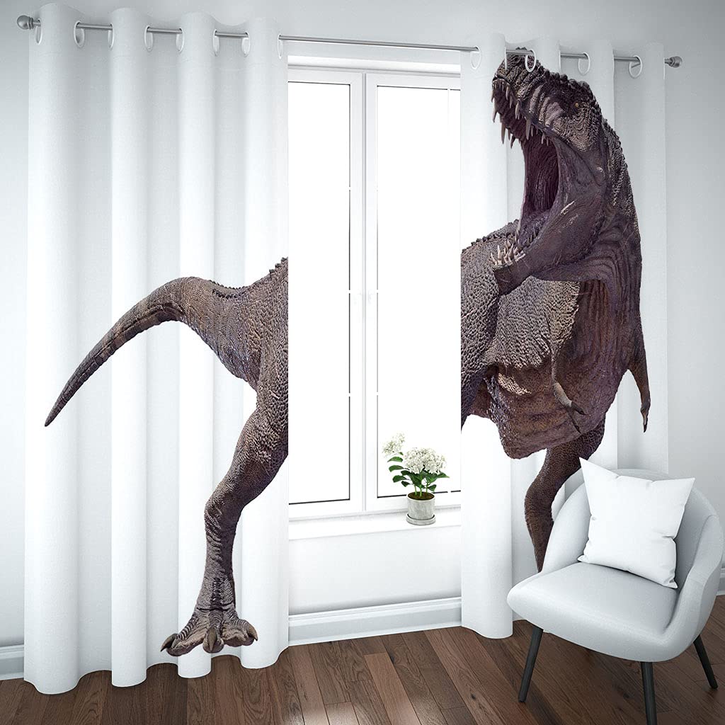 Rideaux Salon Voilage Occultant Thermiques 3D Motifs Imprimés Animaux Dinosaures Rideau Salon Design Moderne Chambre Enfant Bebe Fille 280x260Cm Polyester Fenetres Occultants Isolant Lot De 2
