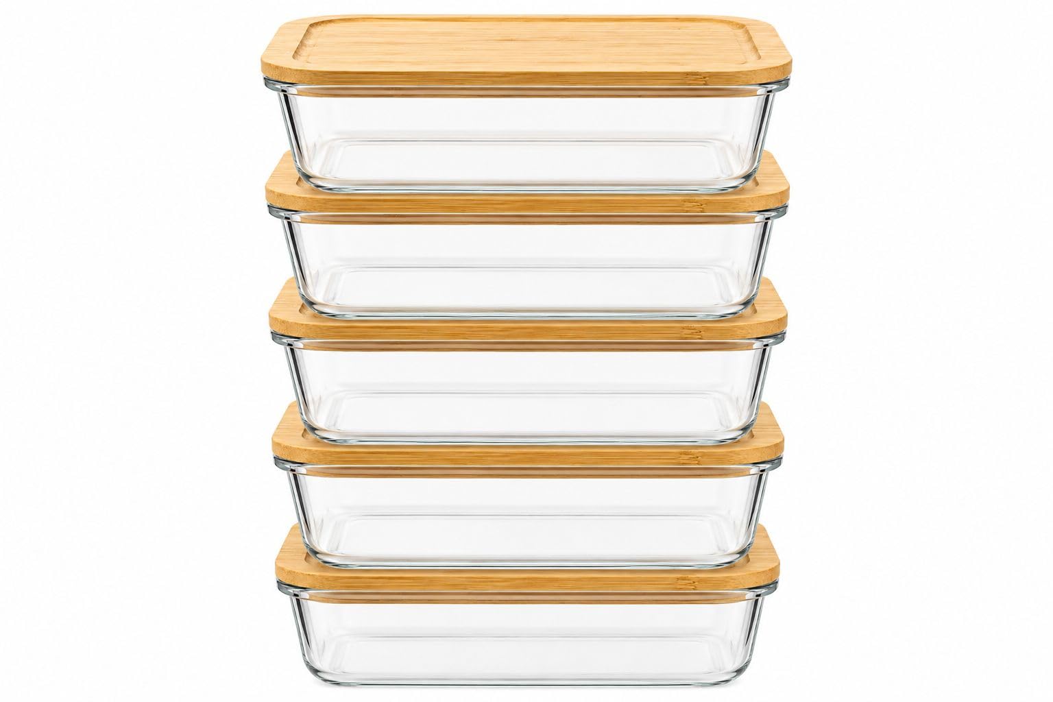TRANQUIL TOWN - Airtight Food Bamboo Storage Containers Set – BPA-Free Reusable Tupperware with Lids, Leakproof Stackable Kitchen Storage for Pantry, Fridge & Meal Prep