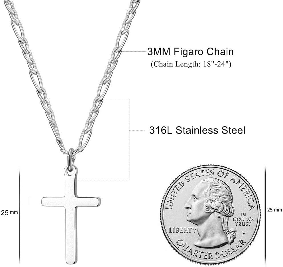 Joxevyia Cross Necklace for Men Stainless Steel Silver Cross Pendant Polished Chain Simple Faith Christian Jewelry Gift for Son Boys 16-24 Inch Baptism Confirmation Christmas - Image 5